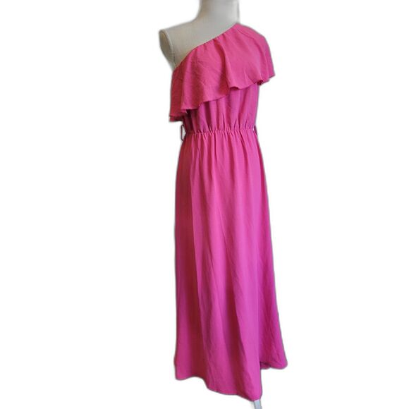 Kirundo Pink Maxi Dress Ruffle One Shoulder High Waist Split Small NWT - Picture 4 of 16
